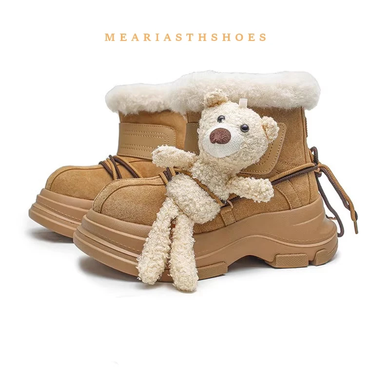 

Милые женские зимние ботинки из замши с круглым носком на толстой подошве и платформе, на массивном каблуке, модная зимняя обувь без шнуровки в стиле вестерн