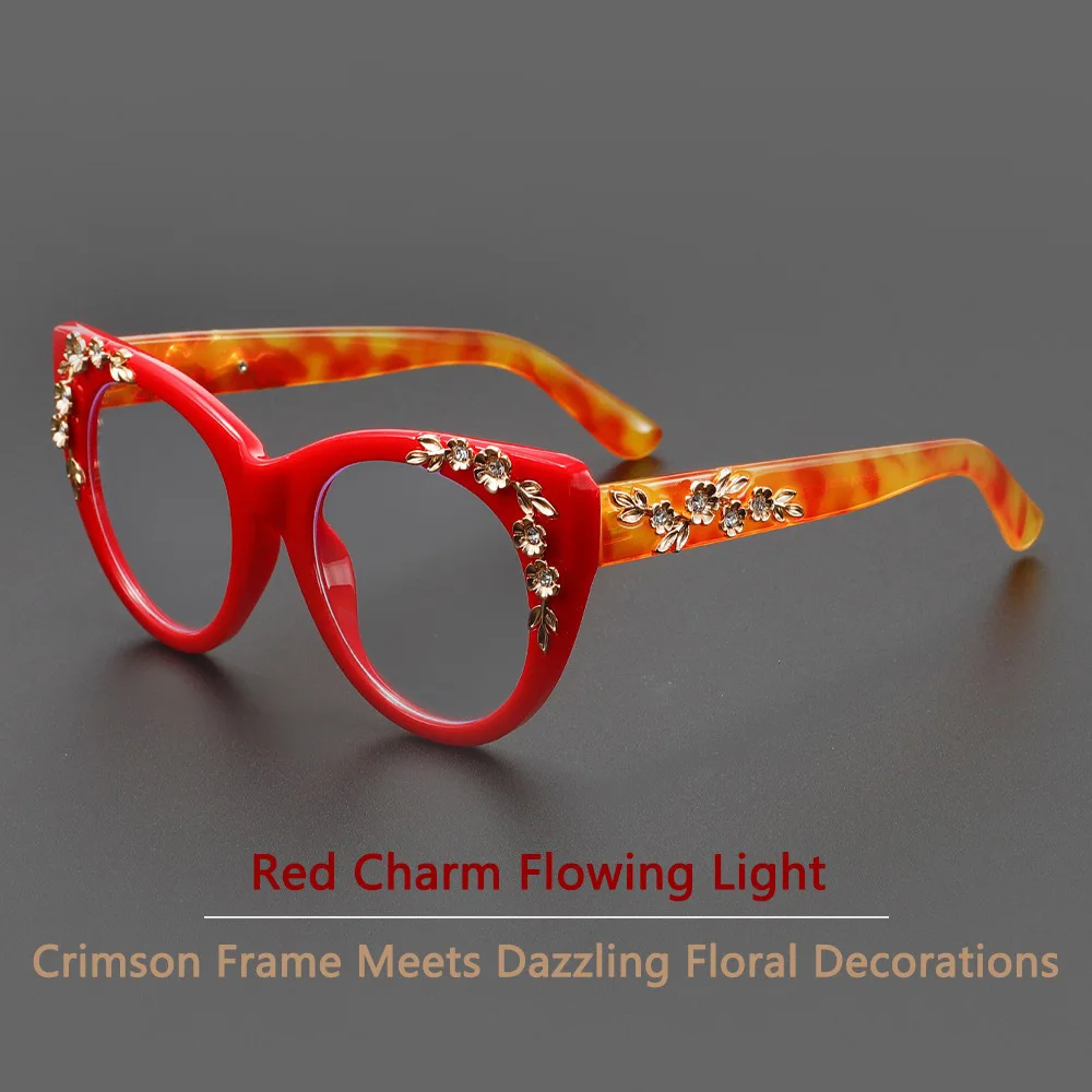Kacamata Baca Wanita Model Mata Kucing 2025, Fashionable, Serbaguna, Trendi, Cocok untuk Foto Jalanan Tanpa Rias, Desain Floral