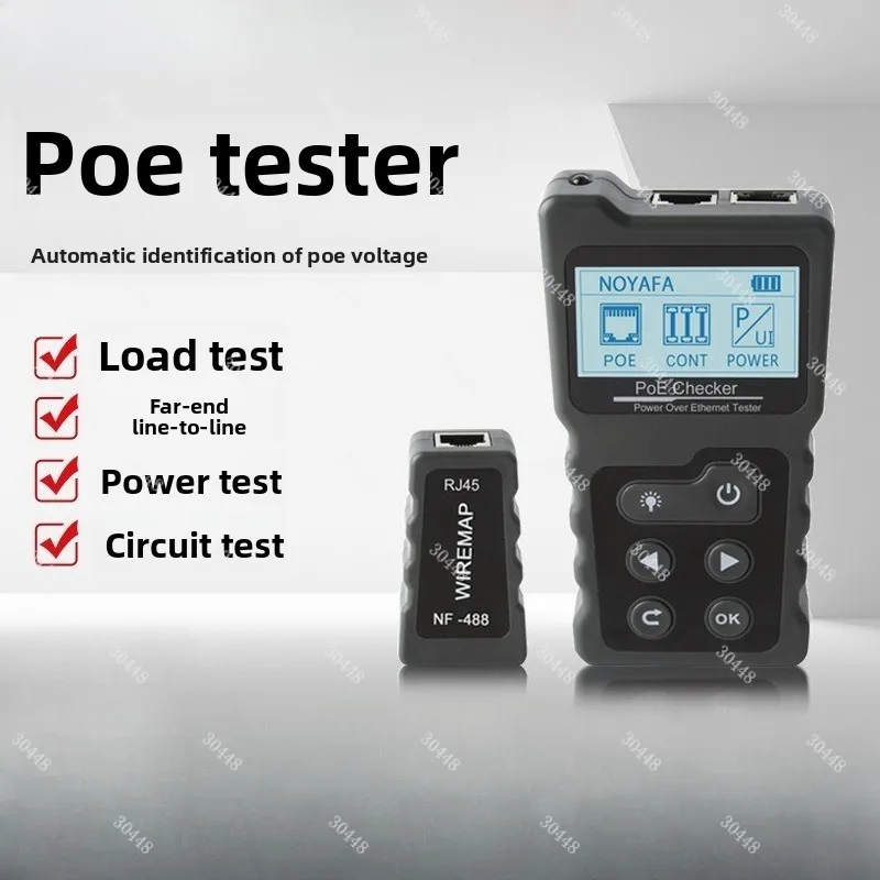 

NF-488 Тестер POE Автоматическое обнаружение POE Стандартное напряжение Контур нагрузки питания Инструмент диагностики сетевого кабеля