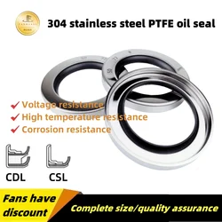 Rotating shaft ID:20/22/24*OD:30/32/35/38/40/42/45*7/8/10mm 304 stainless steel PTFE oil seal, high-pressure air compressor seal