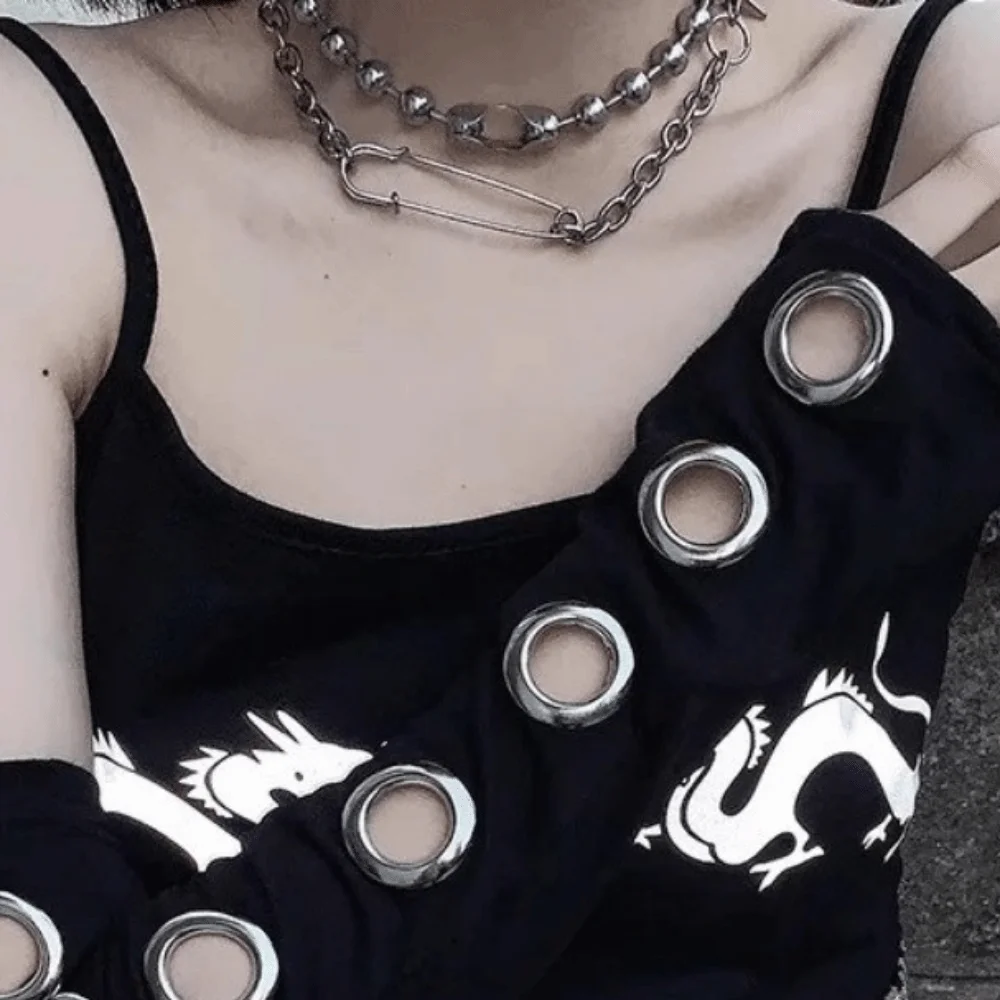 

New Gothic Fingerless Gloves Metal Rivet Buckle Street Dance Sleeves Black Punk Style Sleeves Motorcycle Riding