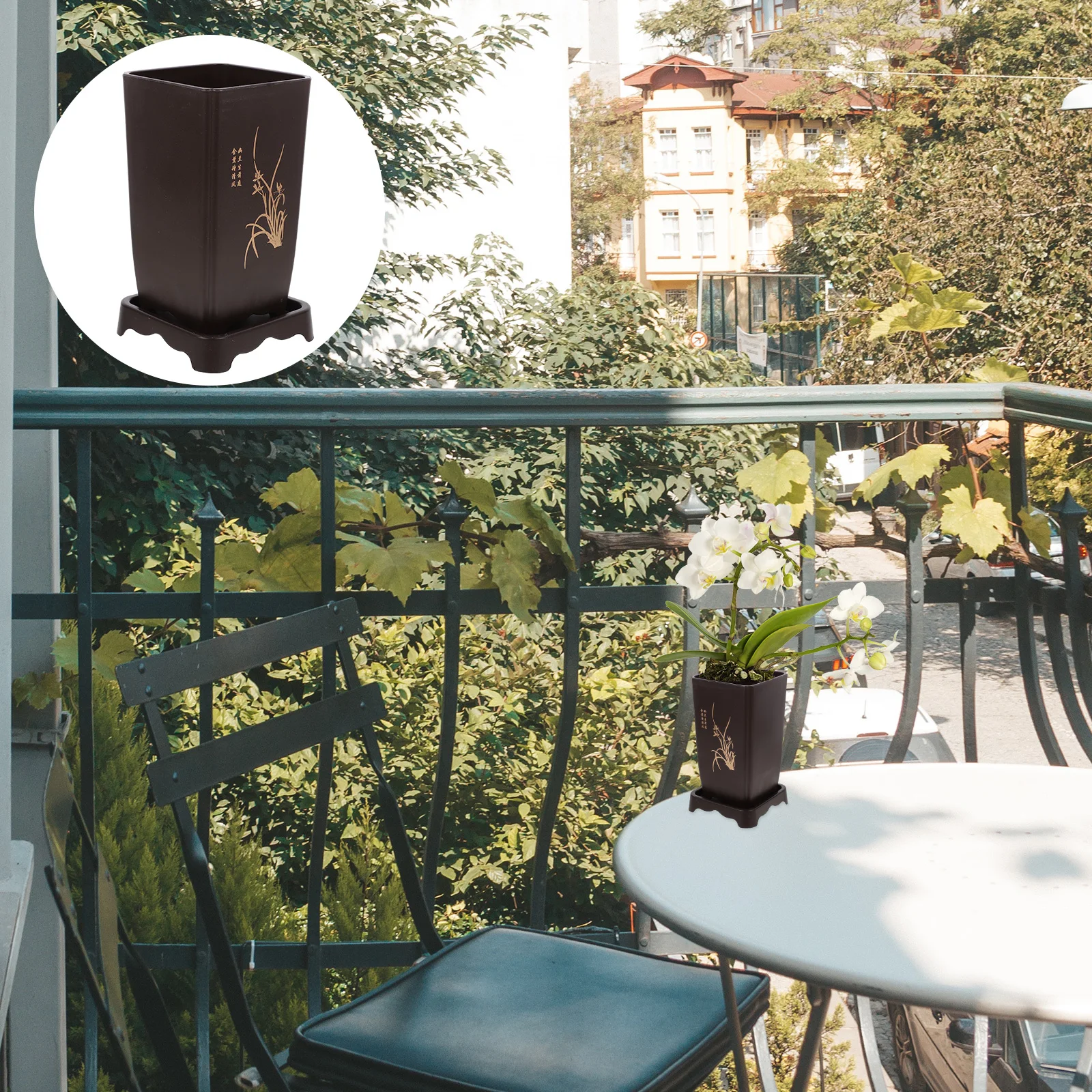 

1 set Orchid Pot Deep High Thick Plastic Resin Breathing Flower Pot with Stand for Indoor Plants Orchids Planters Nursery Pots