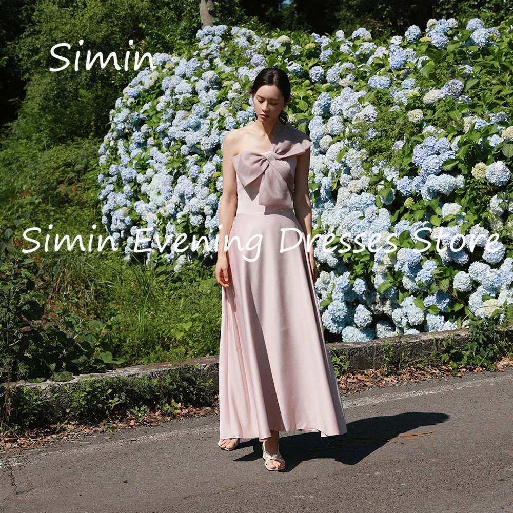 

Simin Satin A-line One-shoulder Ruffle Korea Formal Prom Gown Bow Ankle-length Evening Elegant Party dresses for women 2023