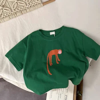Animal Pattern Baby Boys Girls Short Sleeve Tops Kids Tees Summer Clothing Loose Fashion Trendy Children's Wear T-shirt O-neck 3