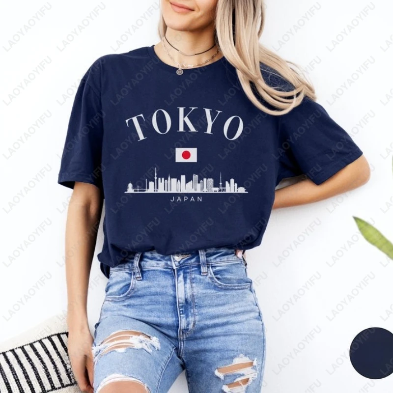 Tokyo Japan Skyline Crewneck Clothing Vacation Gift Travel Souvenir Simple Printed Tshirt Tops Unisex Adult Fashion Cotton Tees