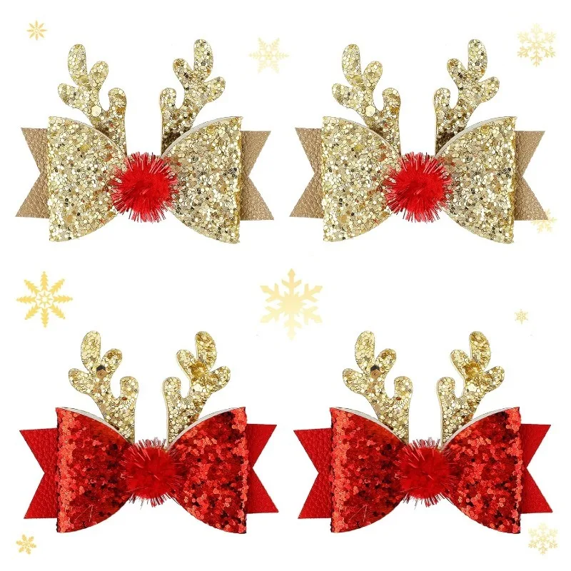 2개/세트 축제용 순록 뿔 머리핀 리본 포함 - 여성 및 소녀용 크리스마스 파티 헤어 액세서리, 크리스마스 머리 장식 및 헤어핀
