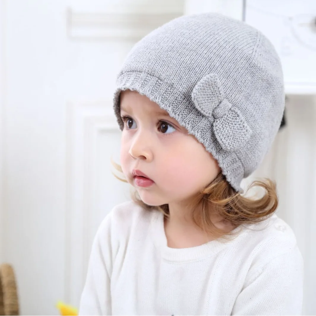 

Cute Bow Baby Knit Indian Hat Winter Warm Infant Beanie 1-2year Boy Girl Solid Color Woolen Crochet Bonnet Toddler Pullover Cap