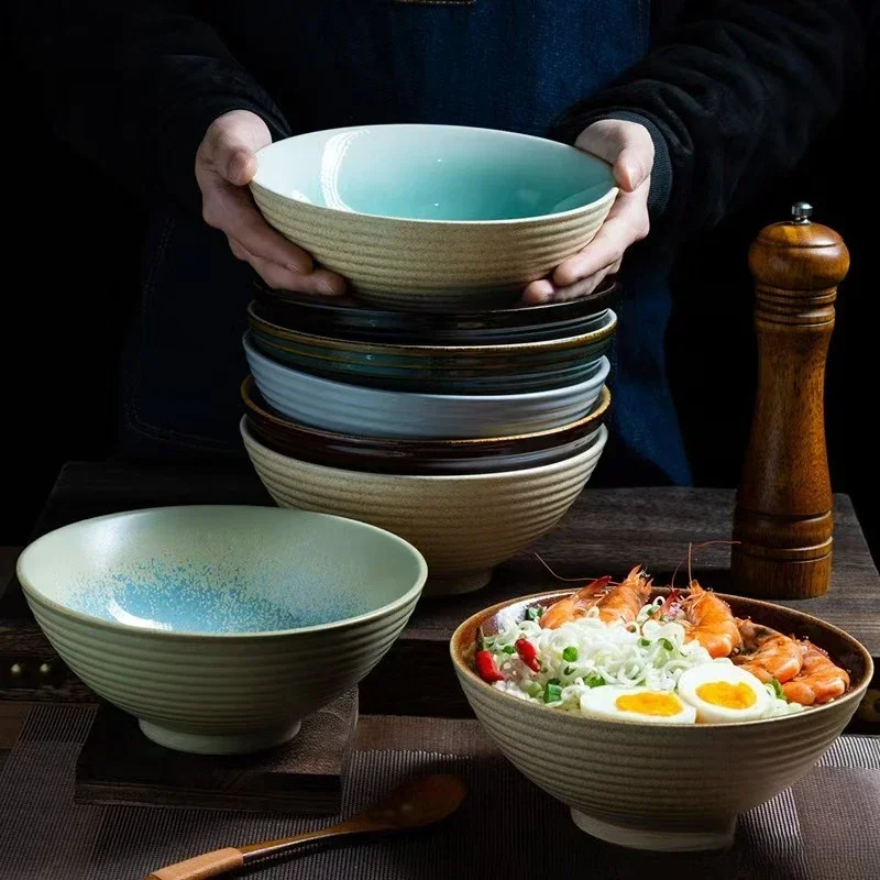 Japanese Vintage Porcelain Bowl Creative Homehold Lamian Noodles Instant Noodle Bowl Vegetable Salad Rice Soup Bowls Kitchenware