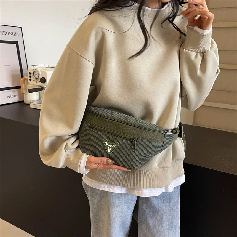 Cintura de Veludo com Zíper para Mulheres, Bolsa Crossbody, Fanny Pack, Peito, Ombro, Viagem, Casual, Feminino, Moda