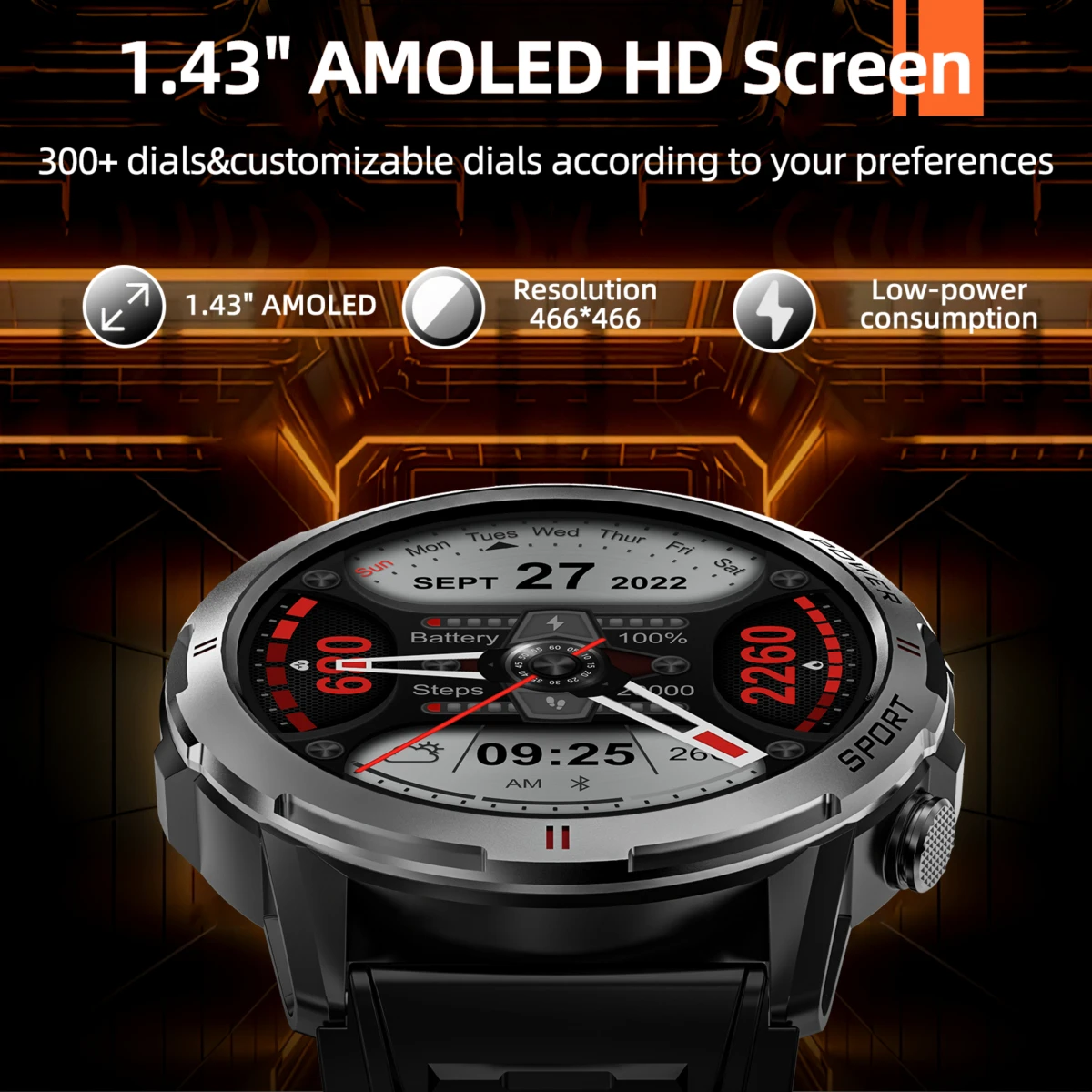 WEOFLY Explorer Smart Watch 1.43inch AMOLED Screen BlE5.2 Calling Wristband Heart rate detection Men Sport Smartwatch Outdoor