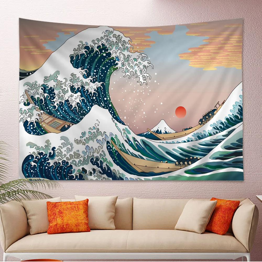 Japanese Wave Art Printed Large Wall Tapestry Cheap Hippie Wall Hanging Bohemian Wall Tapestries Mandala Home Decor