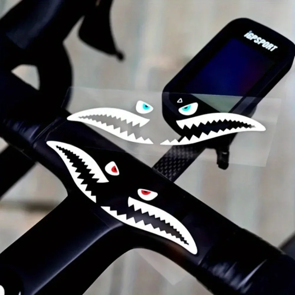 

DIY MTB Top Tube Vinyl Decals Waterproof Road Bike Frame Sunscreen Decoration Shark Head Pattern Road Bicycle Stickers