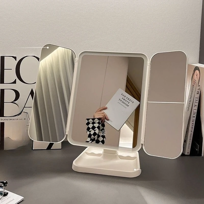 Specchio per trucco da tavolo a LED - Vanity pieghevole su 3 lati con luci, specchio di bellezza ingranditore per spogliatoio camera da letto, arredamento dormitorio