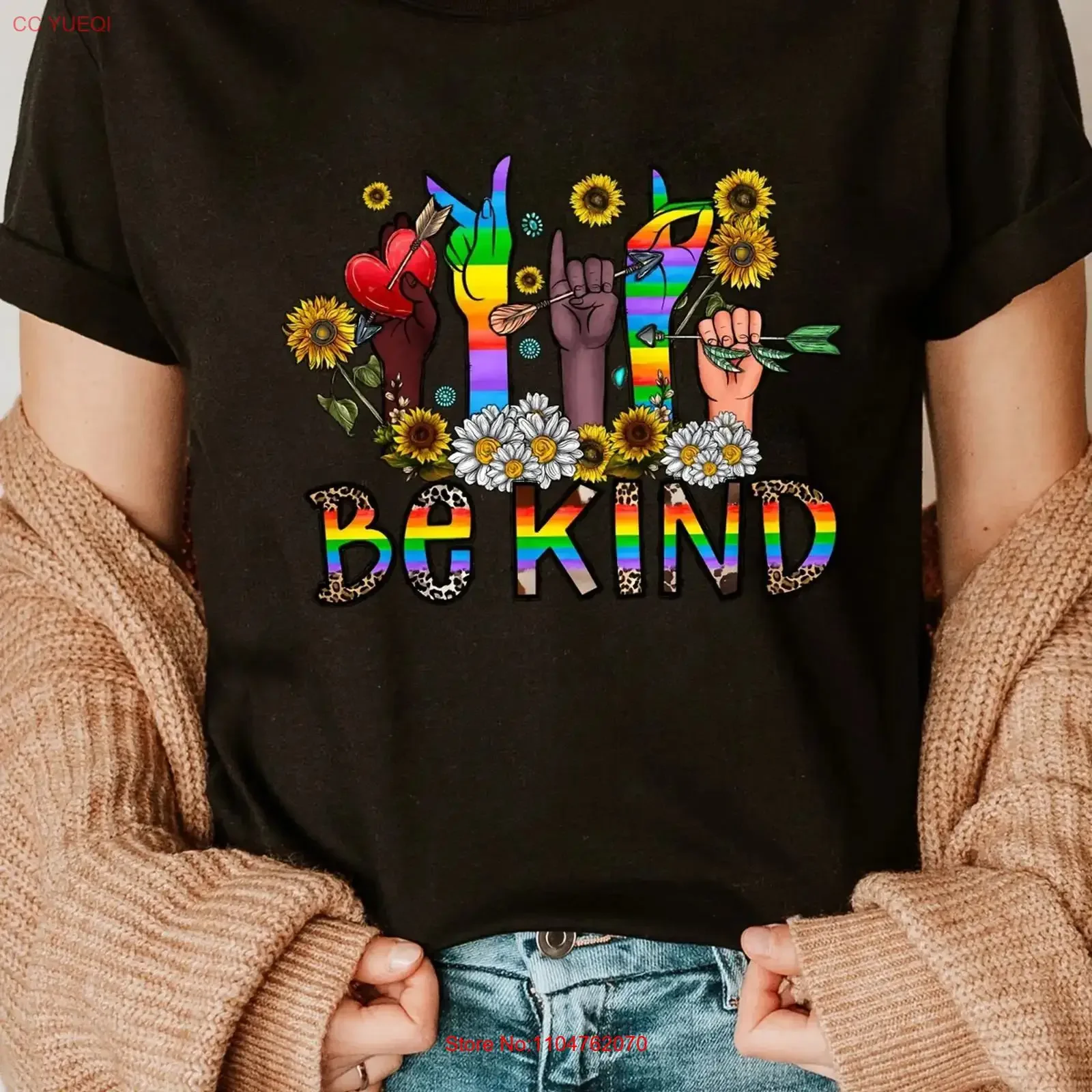 Be Kind Floral Print Cotton T Shirt for Women  Top vintage Washed Unisex designer clothes Soft Slightly fashion homme Versatile