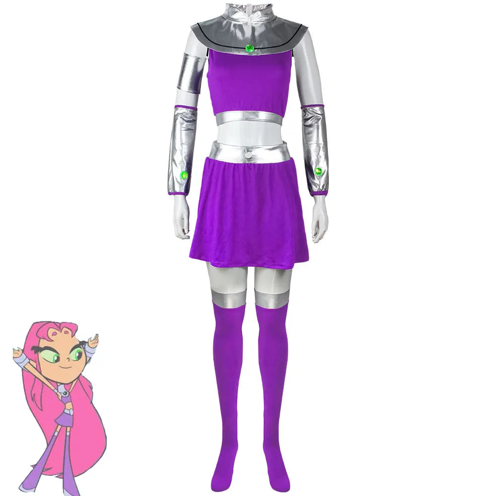 

Teen Titans Superhero Starfire Koriand'r Cosplay Costume Dress Bodysuit Uniform Halloween Party Costumes For Women