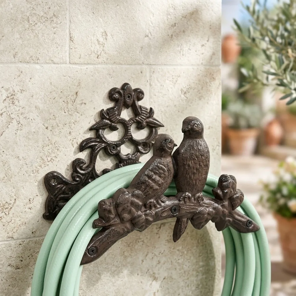 Outdoor Cast Iron Hose Holder Wall Mounted Space Saving Design for Garden Organization Sturdy Build 25 16 18cm