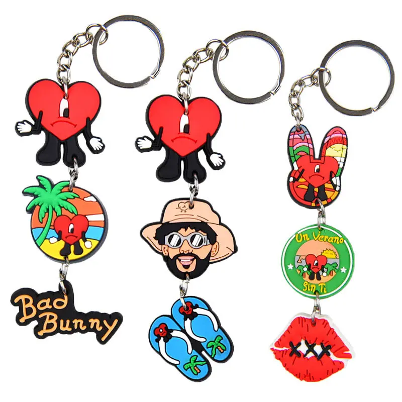 Keychains & Lanyards Wholesale New 50pcs Bad rabbit cute cartoon keychain chain accessories gift pendant Fashion Accessories