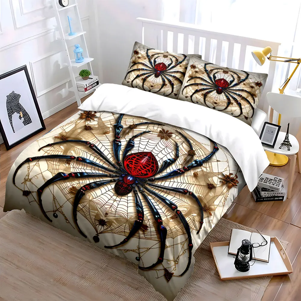 Elegant red-black spider web decoration Printed Duvet Cover Set1 Duvet Cover+2 PillowcaseMulti Size Bedroom Bedding Decoration
