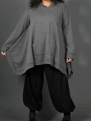 Damskie bluzy z kapturem Plus Size z długim rękawem Asymetryczny dół Casual Minimalistyczna luźna bluza z kapturem Harajuku Jesień Wiosna Pullover