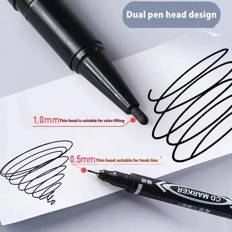 6 Pcs Permanent Waterproof Double-ended Marker Pen 0.5mm-1mm Fine Point Nib Marker Pen Red Black Blue Ink image 3