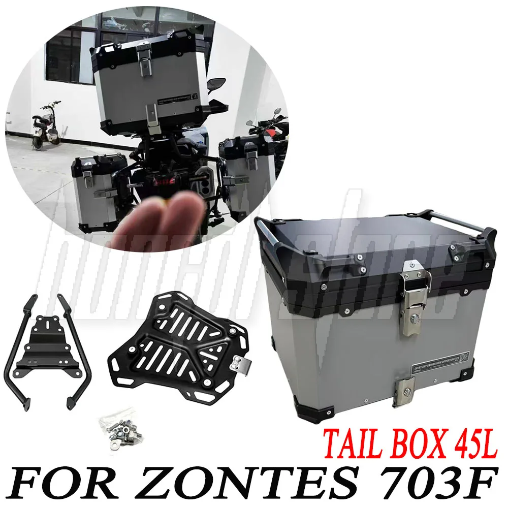 

For ZONTES 703 F Motorbike Storage Box Top Box Tail Box Trunk Carrier Universal Black 45L Motorcycle Aluminum Top Case Tail