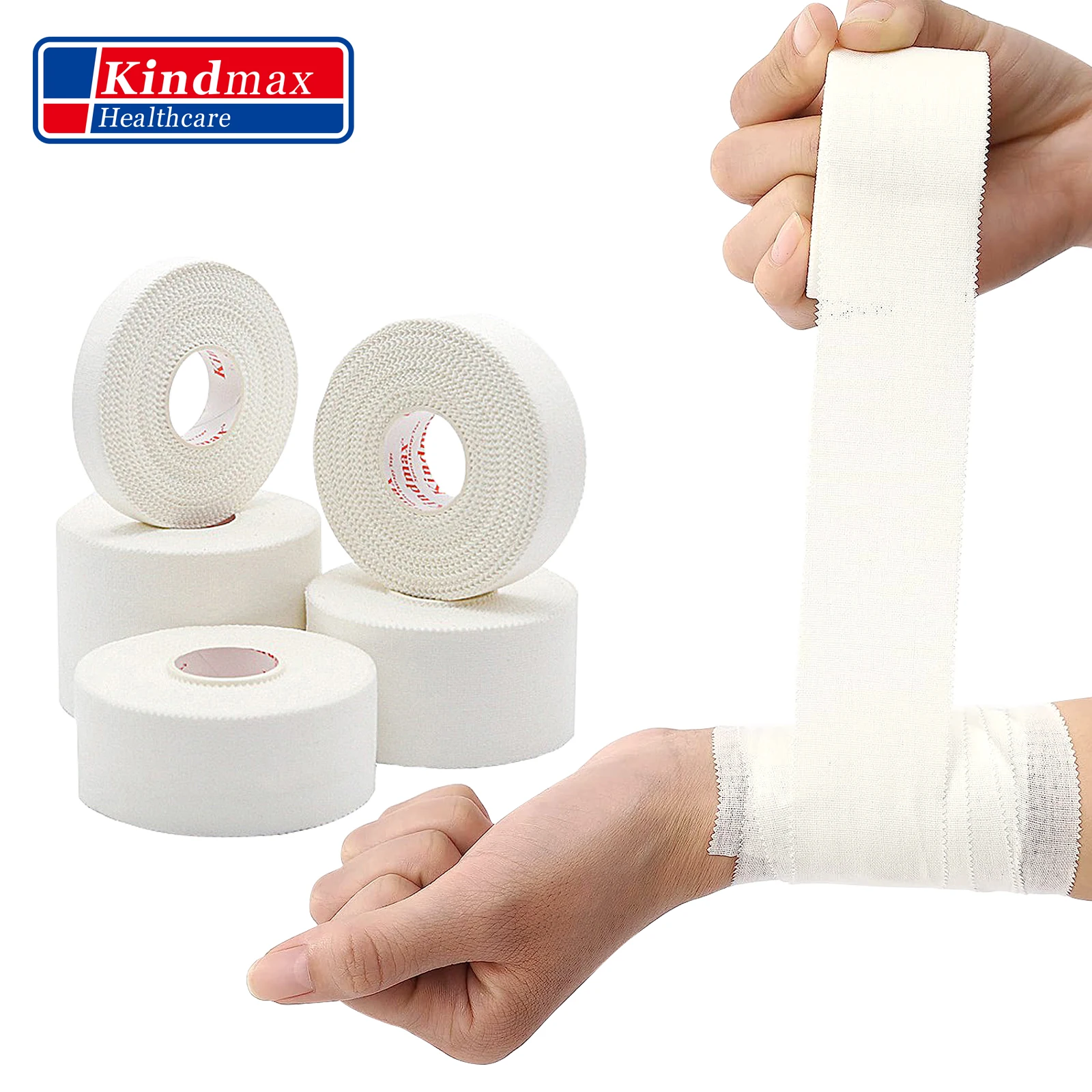 Kindmax Sports Tape 1.3-5cm*13.7m White Athletic Bandage for Trainers Fitness First Aid Injury Wrap for Fingers Ankles Wrist