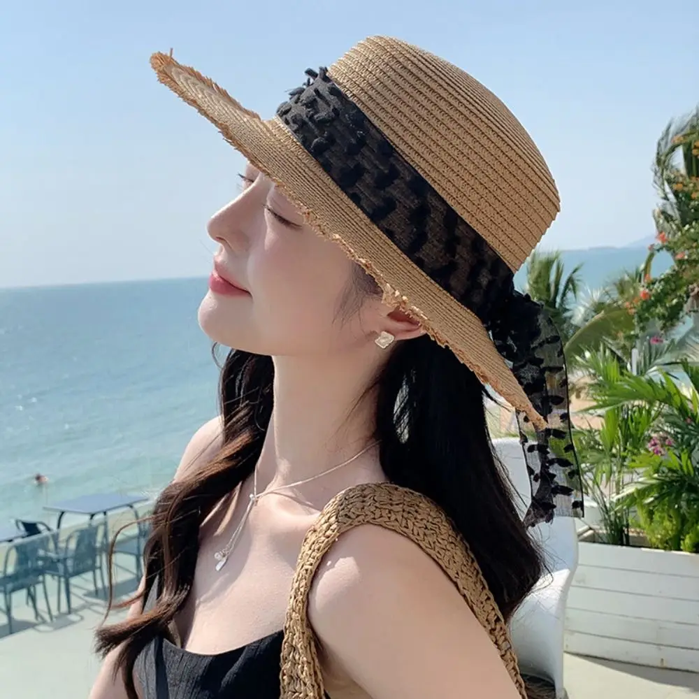 Fashion Large Brim Wide Brim Summer Sun Hat Lace Bowknot Anti UV Sunshade Cap Breathable Adjustable Straw Hat Outdoor