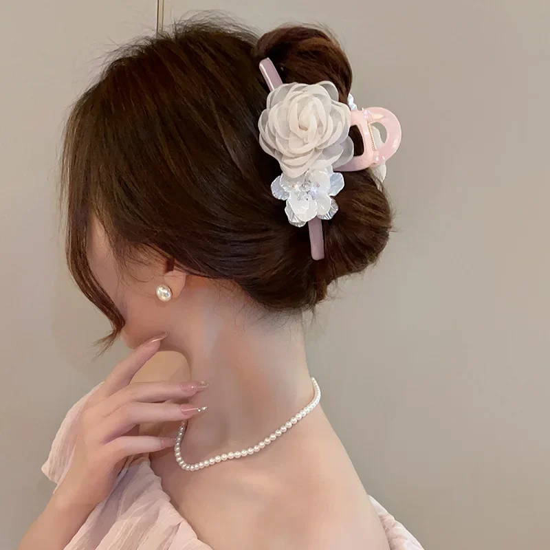 زهرة قذيفة شبكة الشعر القرش كليب الحلو الشريط روز زهرة دبابيس الشعر الفتيات مشابك الشعر للنساء الفتيات إكسسوارات الشعر