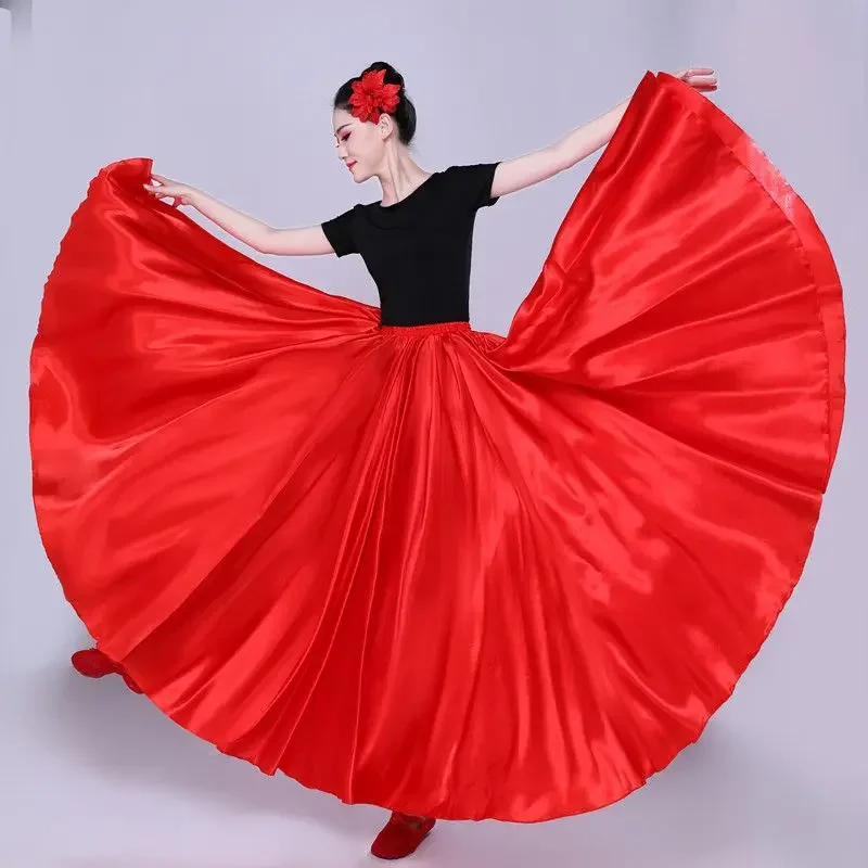 Belly Dance Women Long Skirts female Solid Dance Skirt 360 Degree Satin Skirt