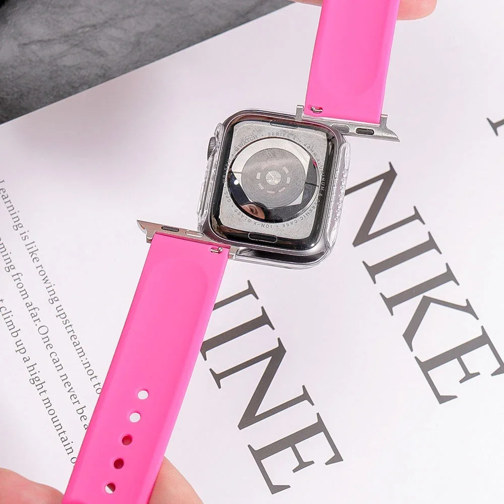 Pulseira de silicone para apple watch, pulseira de 44mm 40mm 49mm 45mm 41mm 38-42mm, pulseira iwatch série 8 se 9 7 6 5 4 3 ultra 2