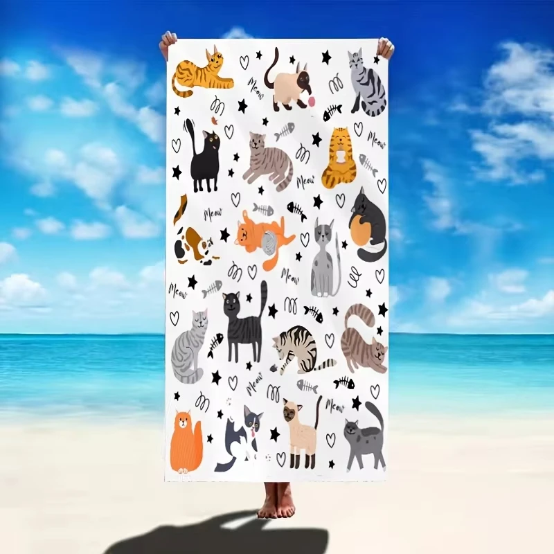 1 قطعة منشفة الشاطئ لطيف القط طباعة |   ألياف دقيقة فائقة الامتصاص |   نمط الرسوم المتحركة الحديثة |   للشاطئ/حمام السباحة/الحمام