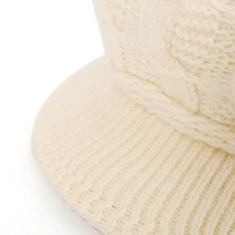 Women Beret Hat Knitted Rabbit Hair Winter Beanie Cap Thicken Warm Casual Peaked Hat