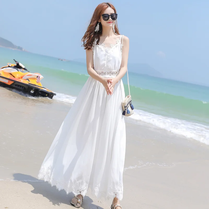 

Women's Summer White Dress Sexy Off Shoulder Evening Party Lace Dresses Elegant Beach Fairy Long Dresses Vestidos Robe Femme