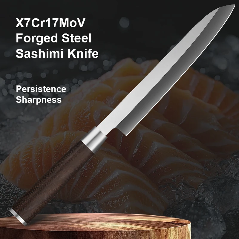 8 inch Sashimi Knife stainless steel X7Cr17MoV Single-edged Blade Sharp Slicing  Cleaver Fish Kitchen Knives Ming Wood Handle