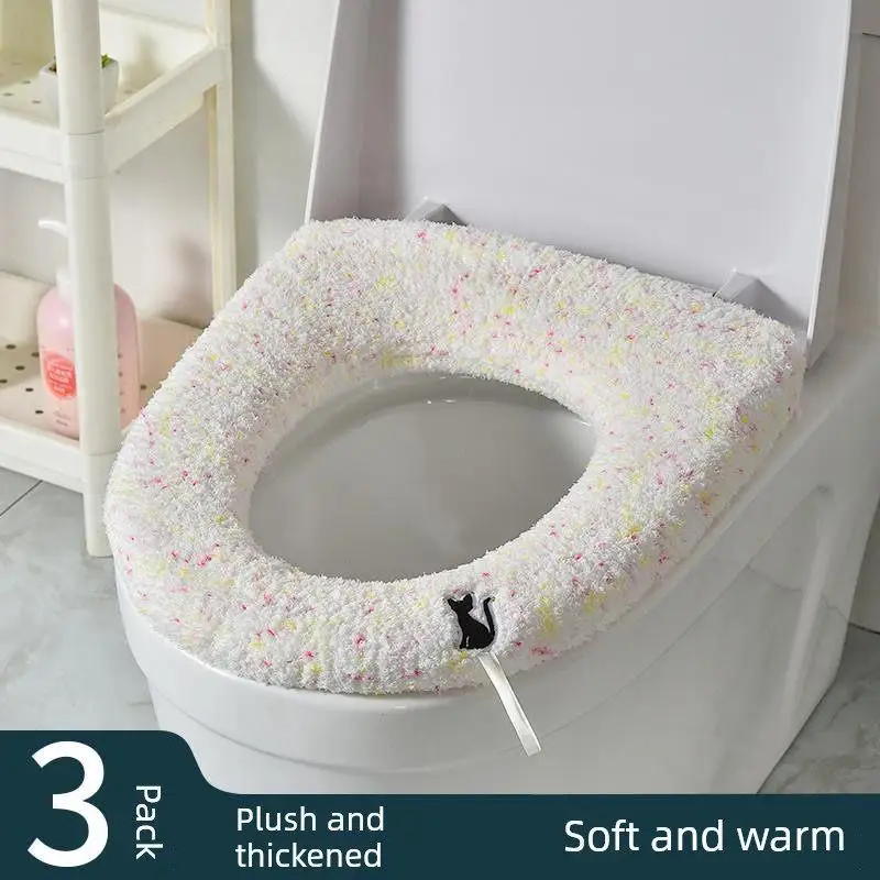 厚手のプラッシュ素材の便座カバー、家庭用ジャケットスタイル、四季通用、取っ手付きパッドリング付き便座クッション