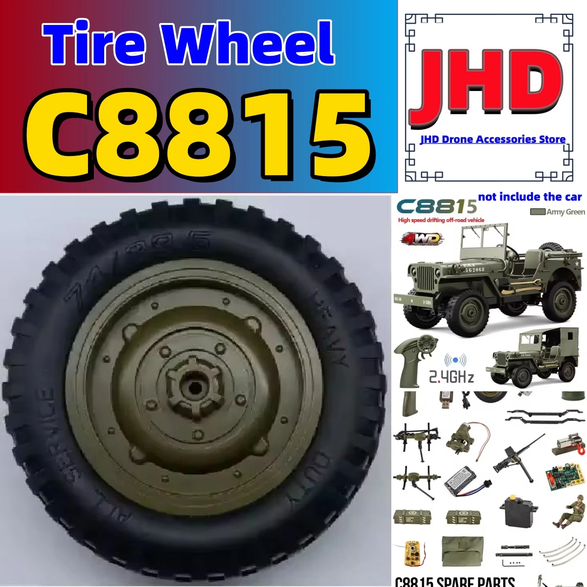 Jhd para jjrc c8815 willis jeep roda escalada peças de atualização do carro controle remoto cubo metal c8815 peça do pneu