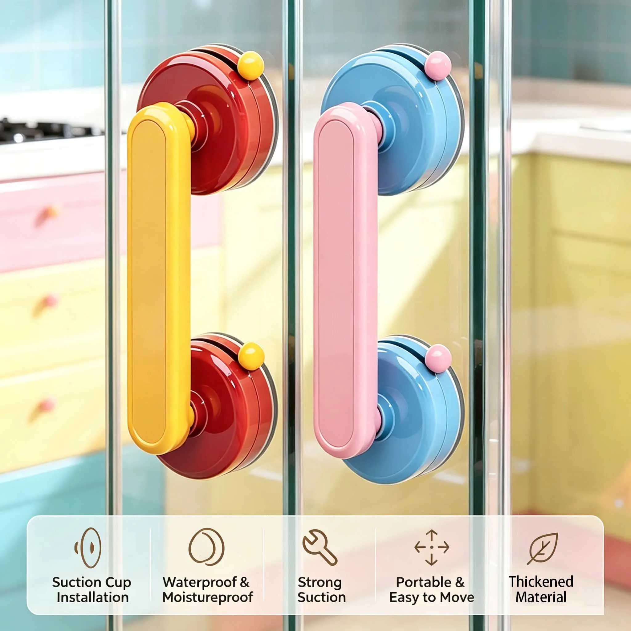 Dopamine Suction Cup Door Handle Suitable for bathroom doors, glass sliding doors, refrigerators, door handles, and handrails