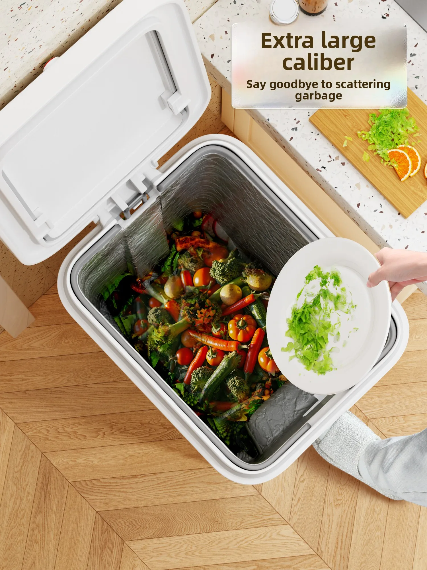 

Большой кухонный контейнер с педалью емкости и крышкой, бытовой напольный мусорный бак без изгиба, экологически чистый полипропилен, тихая капля