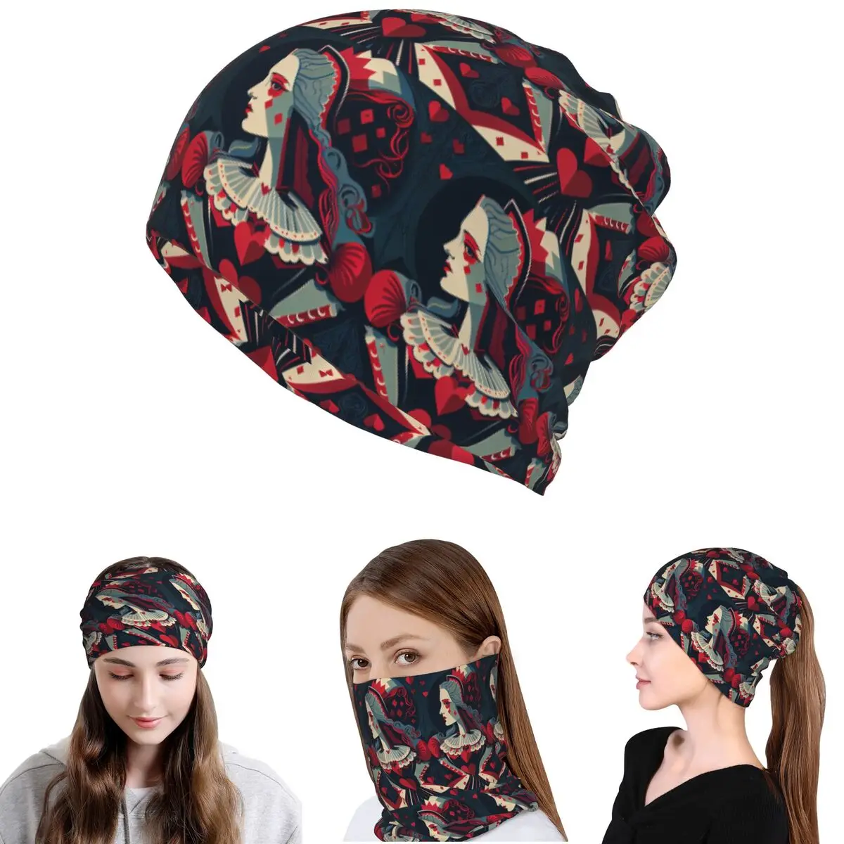 

Casino Nights Red Queen Of Hearts Bandana Neck Gaiter Face Scarf Multifunction Cycling Scarf Beanies Hat for Men Women Adult