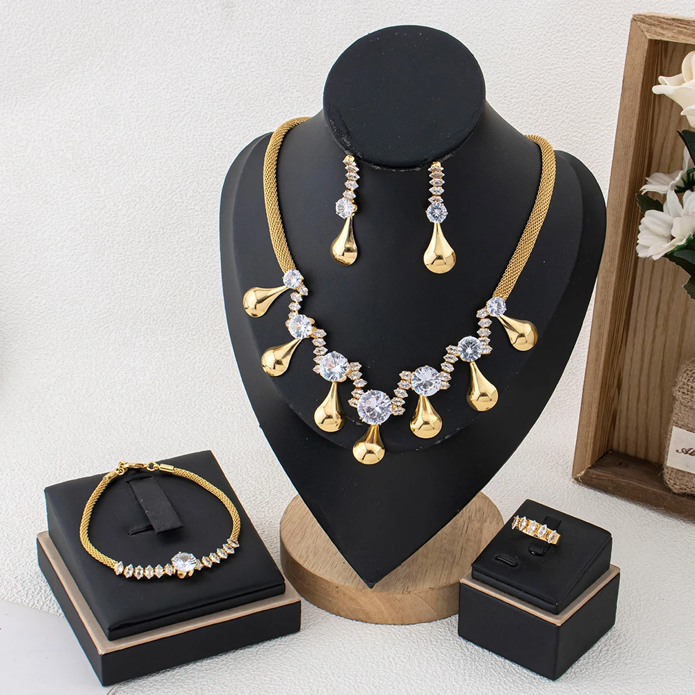 Jewelry For Women Brilliant Cubic Zircon Necklace Earrings Ring And Bracelet Wedding Bridal Jewelry Sets Dress Accessories
