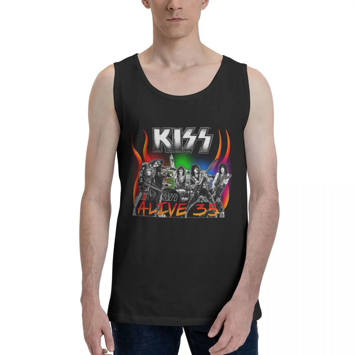 Heavy Metal Rock Music Band Kiss 100% Cotton Men's Sweatshirt Vest Sleeveless Clothing Tees Men Tank Tops T-shirt