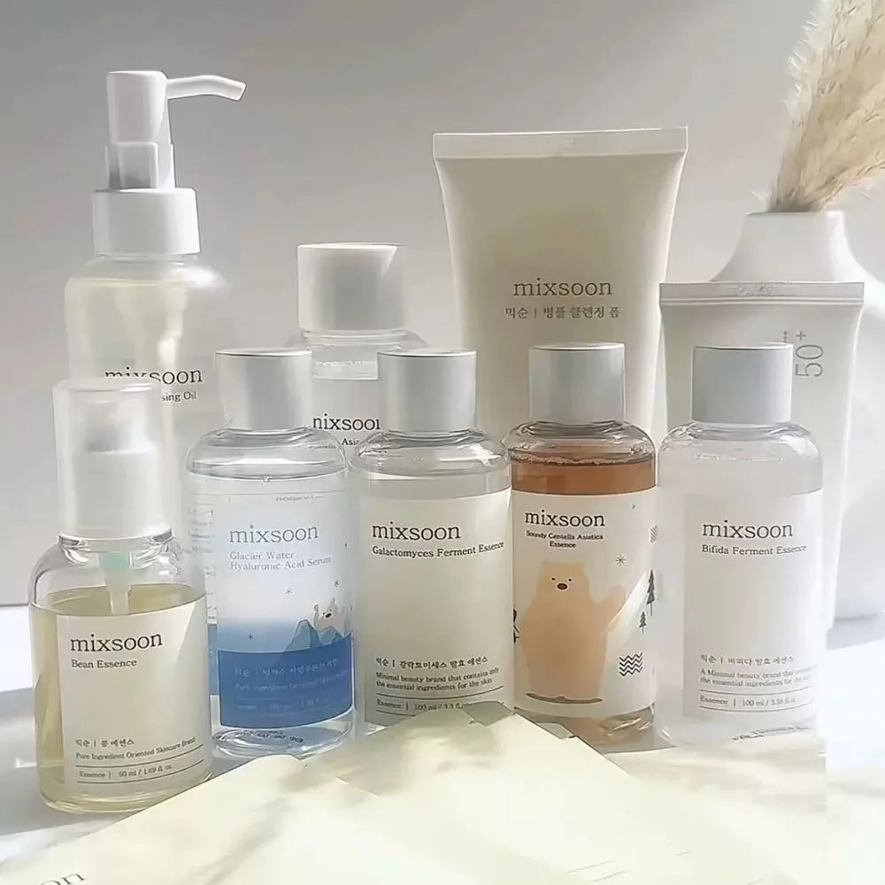 Conjunto de Cuidados com a Pele Mixsoon Bean Coreano, Creme Hidratante, Protetor Solar SPF50, Limpador, Sérum, Iluminador, Nutritivo e Suavizante para a Pele