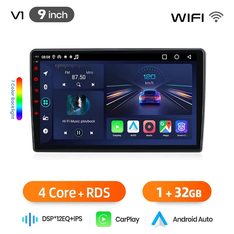 Junsun 4G Android autoradio voor VW Golf 4 MK4 Passat B5 Polo Bora Jetta T5 Transporter GPS WiFi Bluetooth FM RDS draadloze CarPlay Android Auto touchscreen - afbeelding 1
