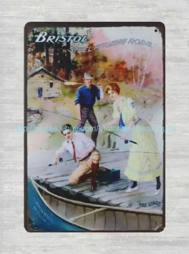 Bristol Steel Fishing Rods. metal tin sign garage wall posters