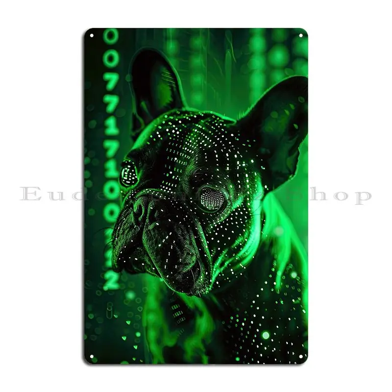 French Bulldog Binary Code Metal Plaque Poster Retro Design Plaques Wall Plaque Living Room Tin Sign Poster