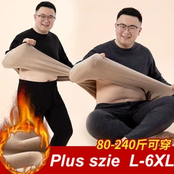 Large Size Men's Thermal Underwear L-6XL Winter Thickened Lamb Fleece Collar Underwear Warm Clothing Elastic 2-piece Set