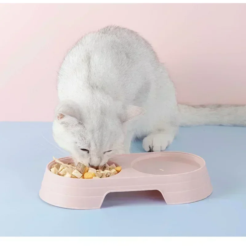 

Pet Double Bowl Plastic Kitten Dog Food Drinking Tray Feeder Cat Feeding Pet Supplies Accessories Pet Products Dog Bowl