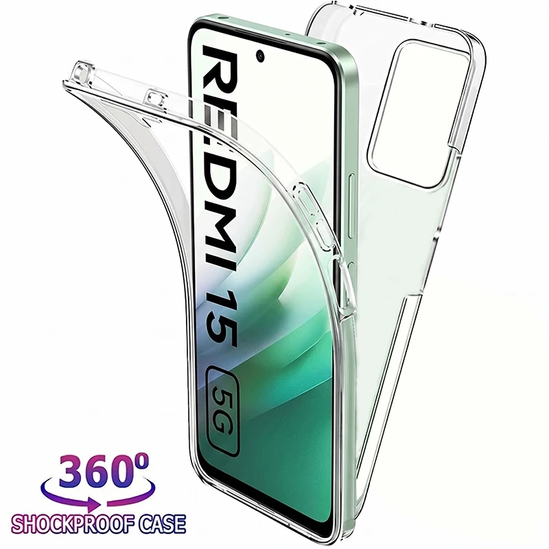 360 Dual Layer Clear Phone Case für Xiaomi Redmi 15 5G 14C 13C 12C 10C 9C 9A Note 14 Pro 13 12 11 10 9 9S Vollständig stoßfeste Hülle