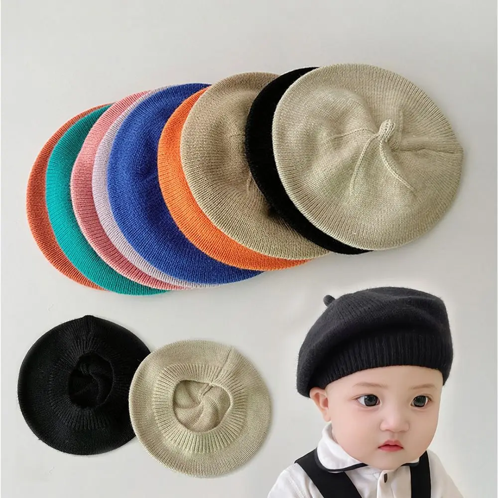 Autumn Winter Knitted Baby Beret Hat Soft Cute Kids Berets Warm Painter Hat Boys Girls