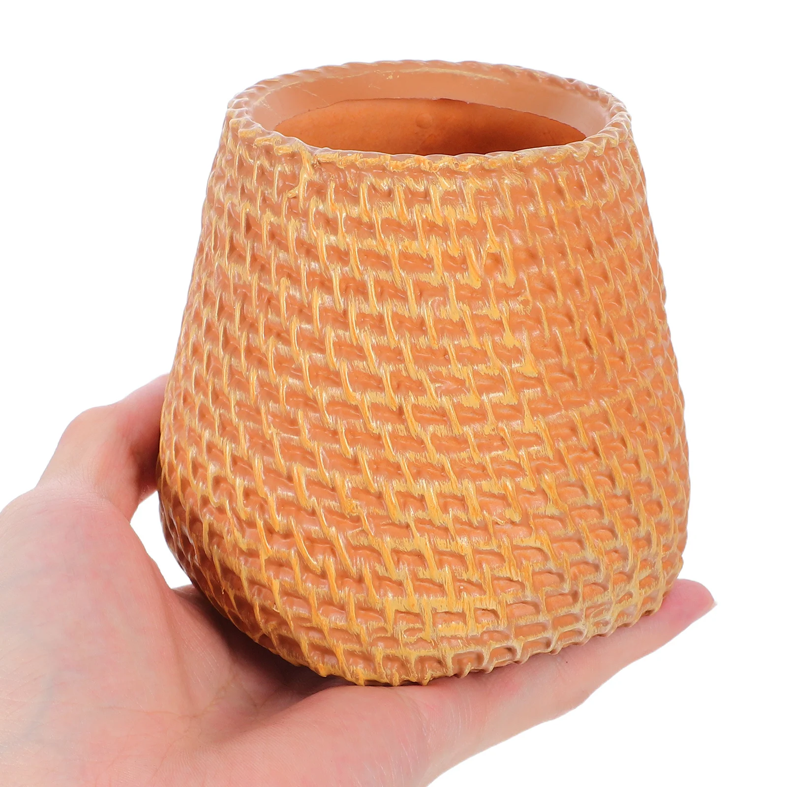 

Versatile Faux Rattan Pen Holder Small Flower Vase Desktop Organizer Pencil Cup Makeup Brush Storage for Office Home